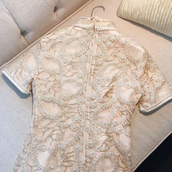 1920s Inspired Ivory Beaded Embroidery Cheongsam/Qipao - Picture 2 of 4